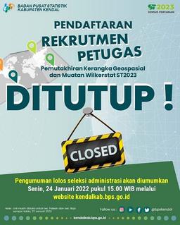 DITUTUP : Pendaftaran Calon Petugas Pemutakhiran Kerangka Geospasial dan Muatan Wilkerstat ST2023