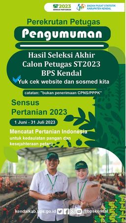 Pengumuman Hasil Seleksi Akhir Rekrutmen Calon Petugas ST2023 BPS Kabupaten Kendal