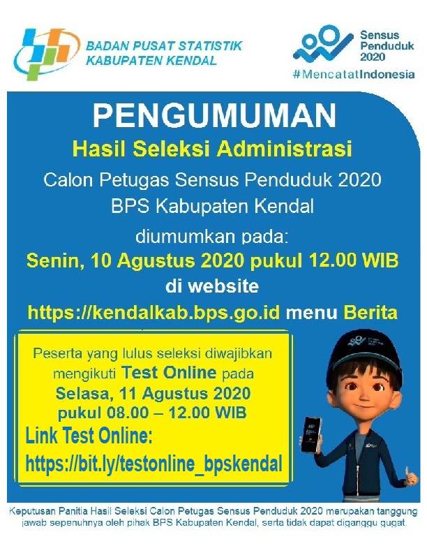 Pengumuman Hasil Seleksi Administrasi Calon Petugas Sensus Penduduk 2020 BPS Kabupaten Kendal