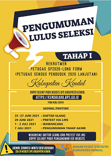 Pengumuman Seleksi Tahap I Calon Petugas Sensus Penduduk 2020 Long Form (SP2020-LF)