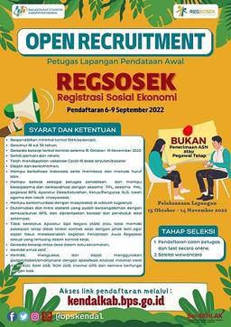 REKRUTMEN CALON PETUGAS PENDATAAN AWAL REGISTRASI SOSIAL EKONOMI (REGSOSEK) TAHUN 2022