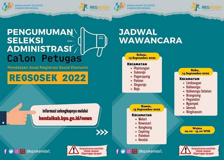 HASIL SELEKSI ADMINISTRASI CALON PETUGAS PENDATAAN AWAL REGSOSEK BPS KAB. KENDAL TAHUN 2022